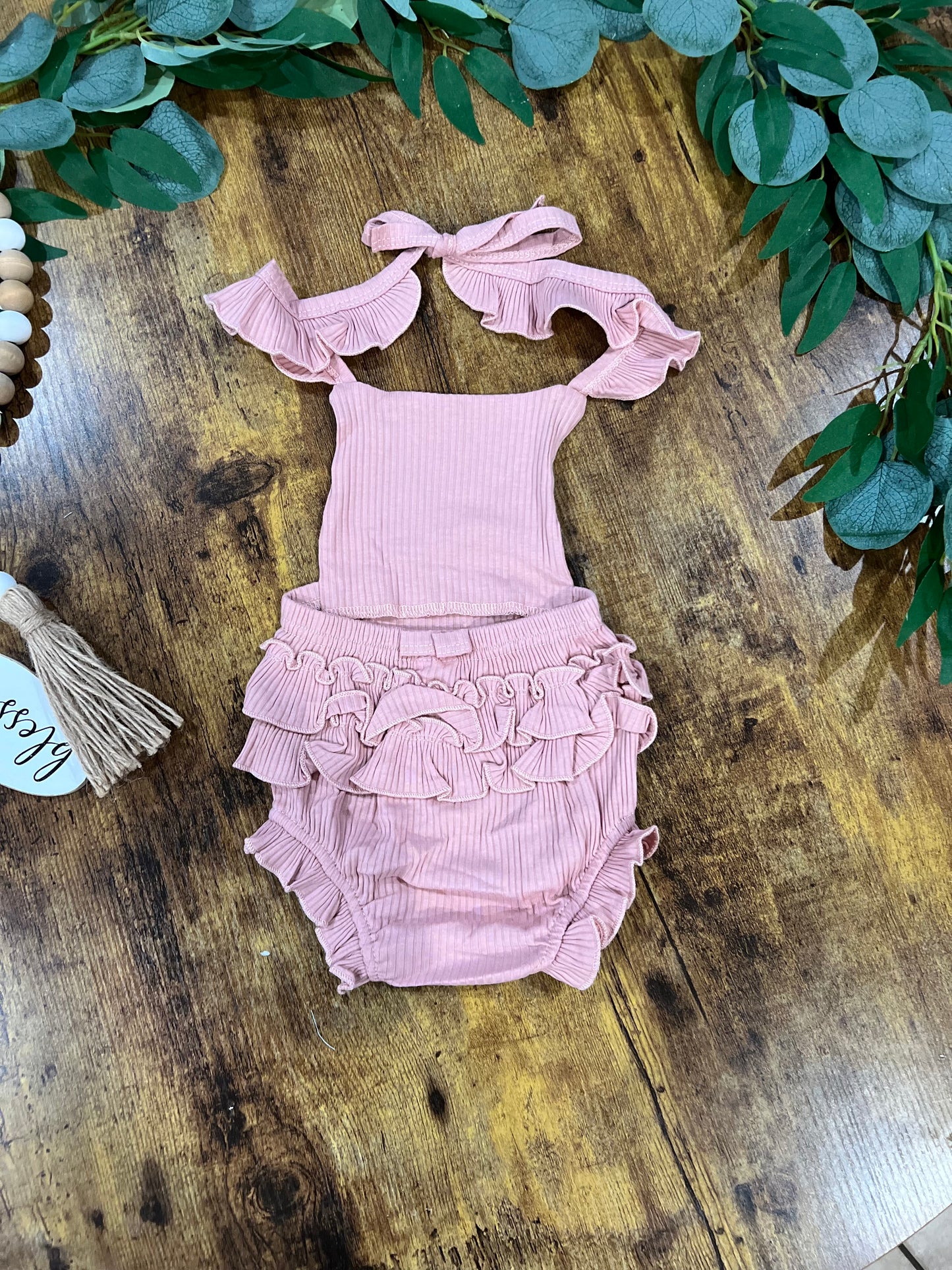 Ruffled Backless Onesie Pink