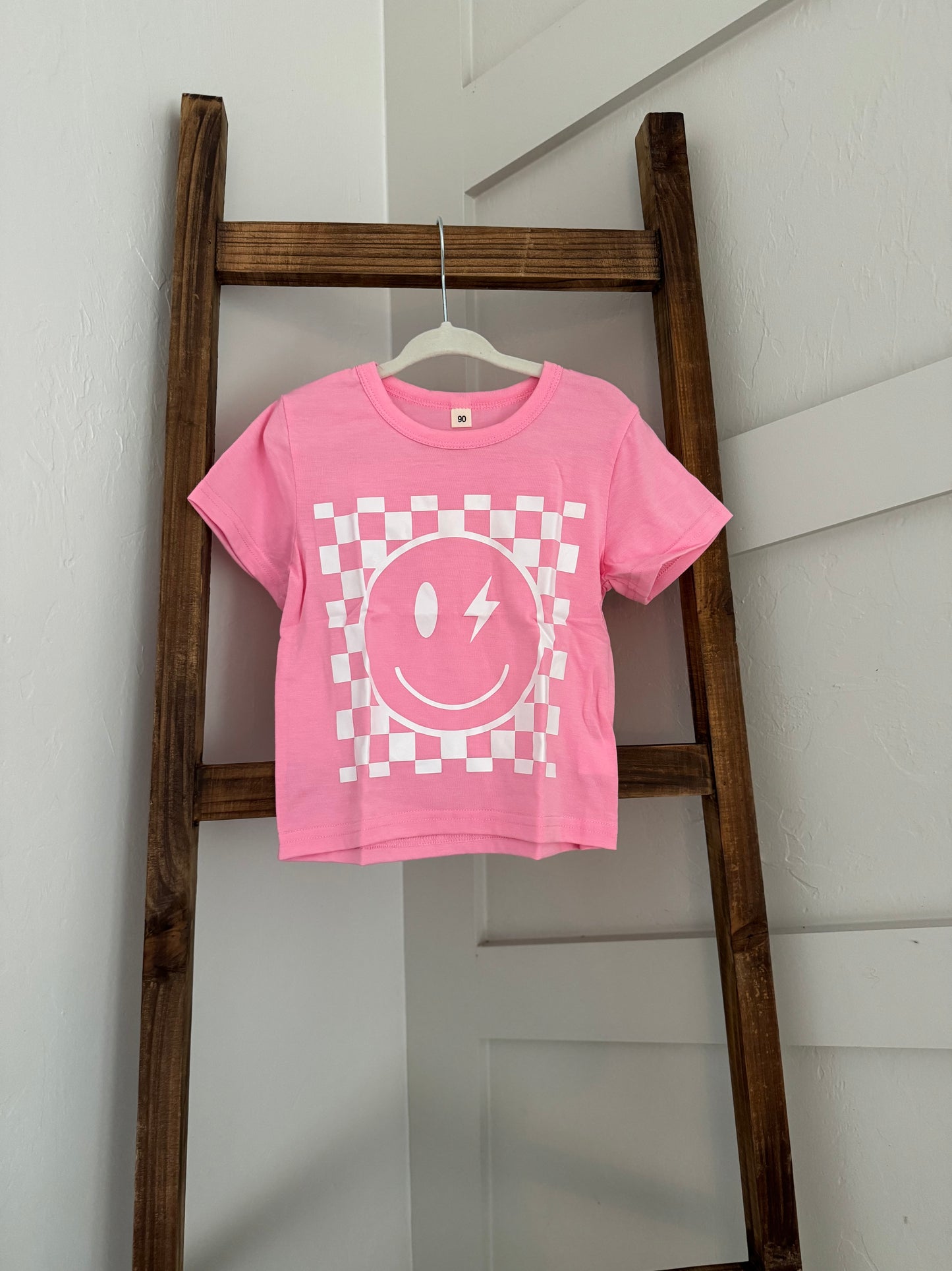 Pink Checkered Smiley Tee