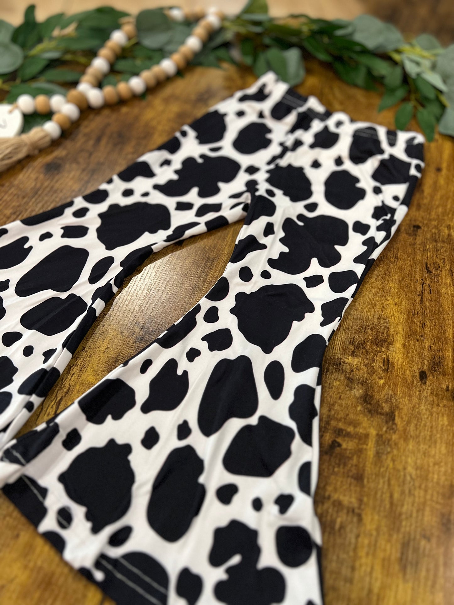 Black & White Cow Print Bell Bottoms