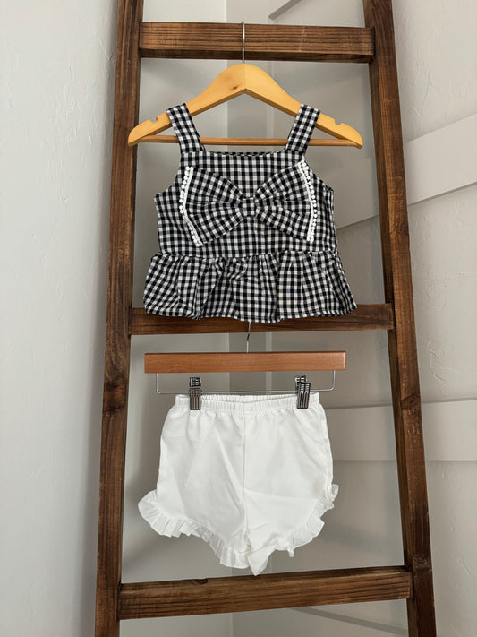 2 Piece Black and White Plaid Set