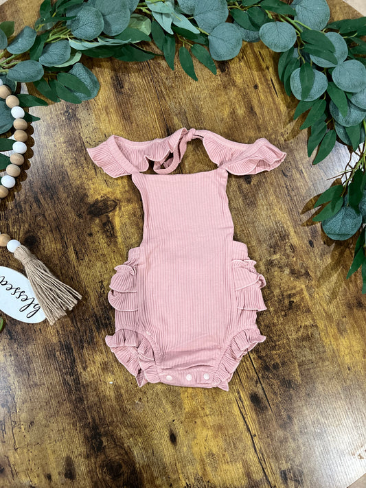 Ruffled Backless Onesie Pink