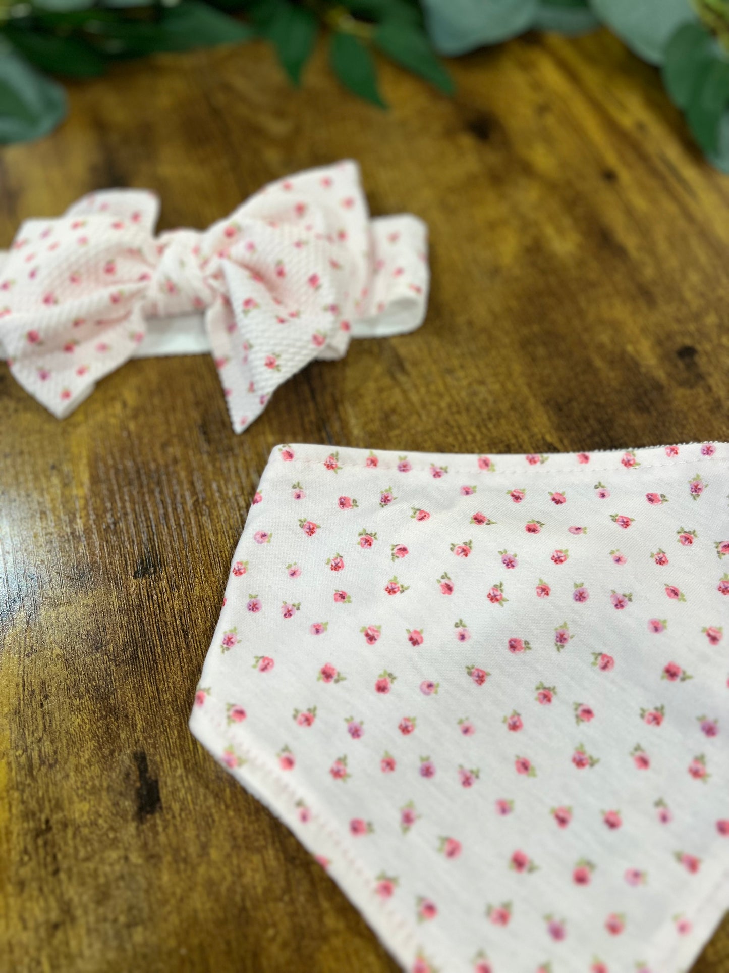 Pink and White Bow and Bib