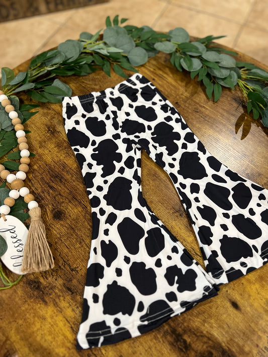 Black & White Cow Print Bell Bottoms