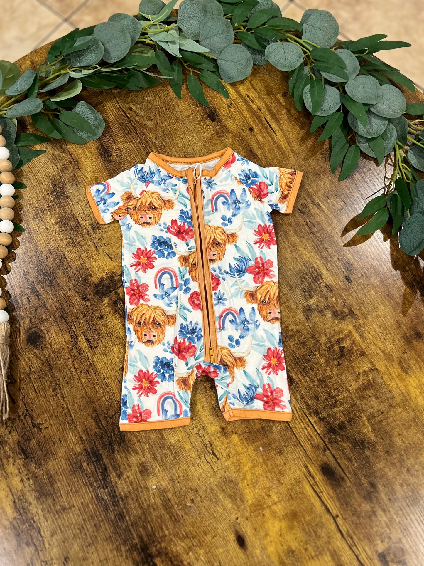 Floral Highland Cow Romper