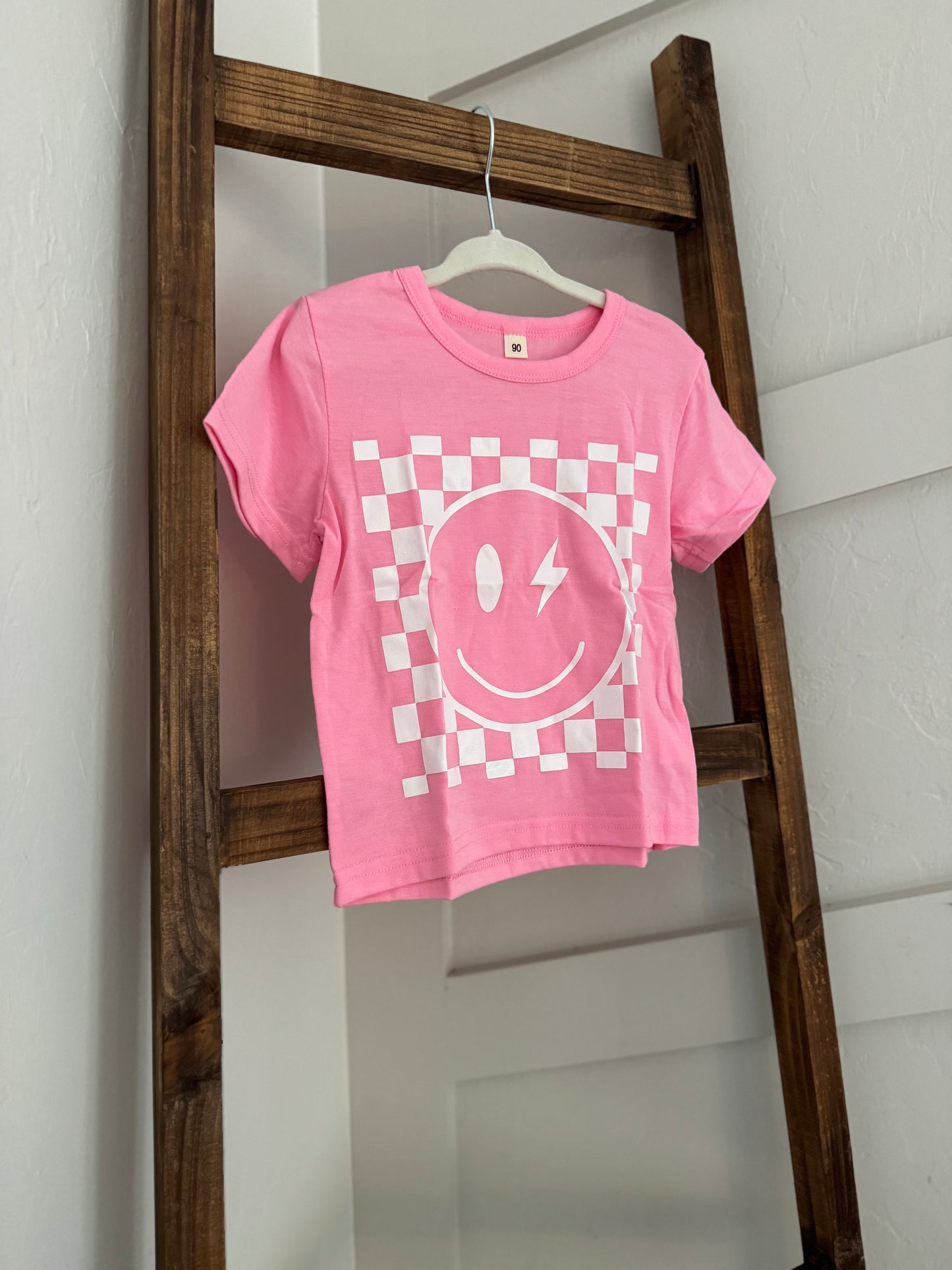 Pink Checkered Smiley Tee