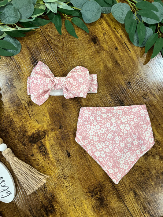 Flower Bow and Bib- Pink