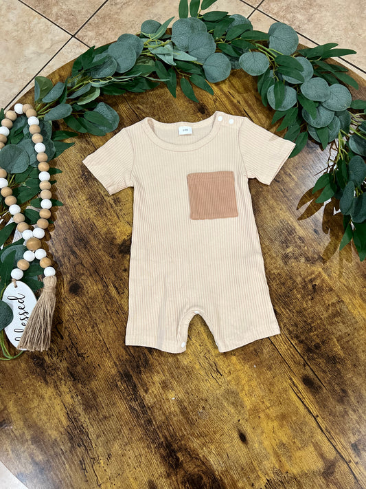 Tan Romper with Pocket